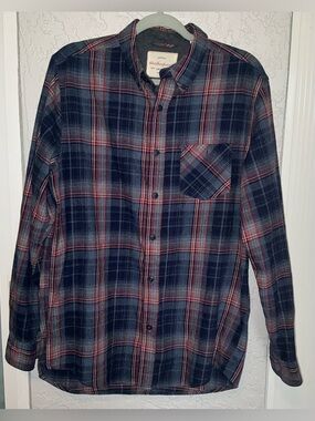 WeatherProof Flannel Blue and Red Plaid Long-Sleeve Button Shirt